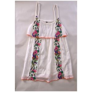 Free People White Mini Dress w Colorful Embroidery